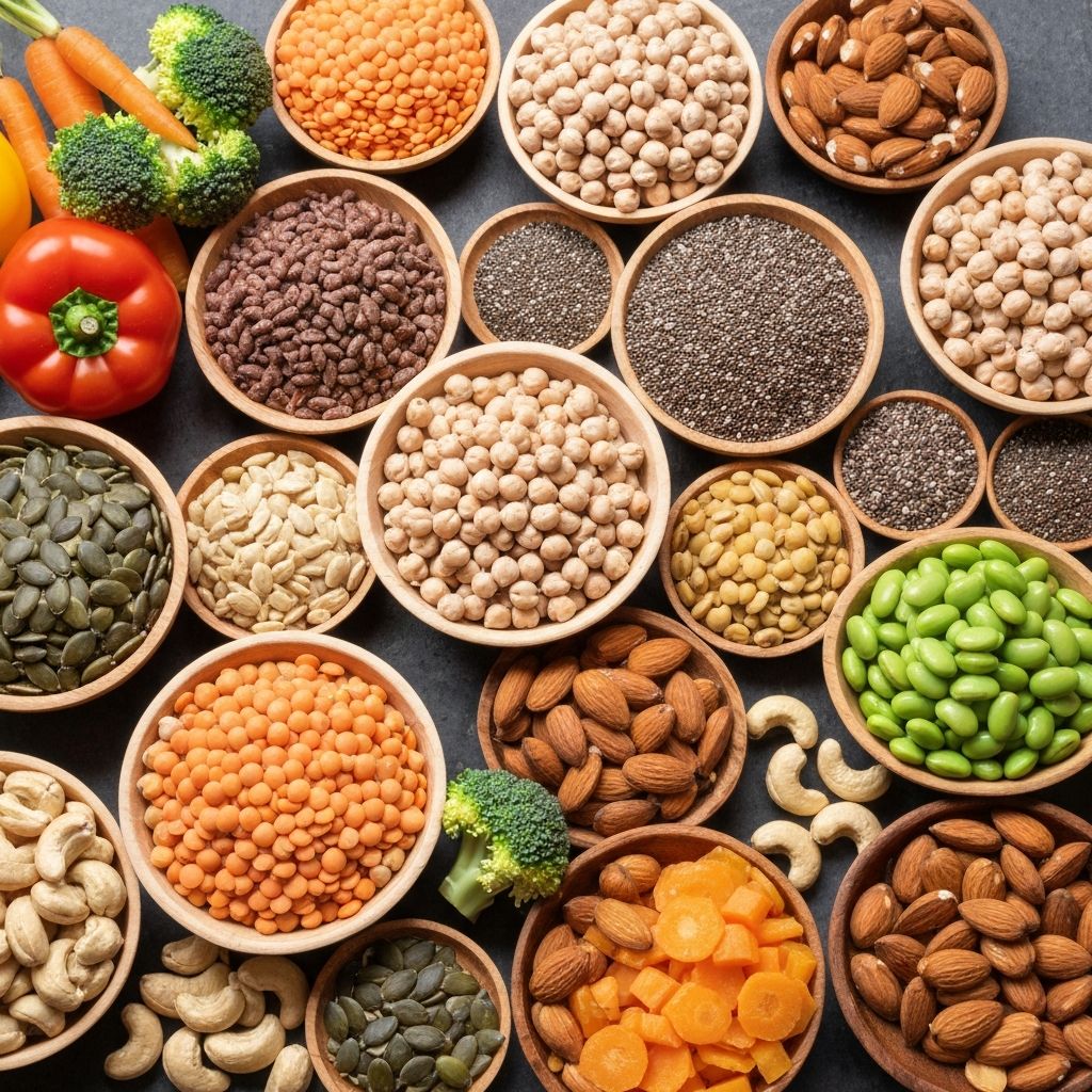 Diverse plant-based foods and legumes